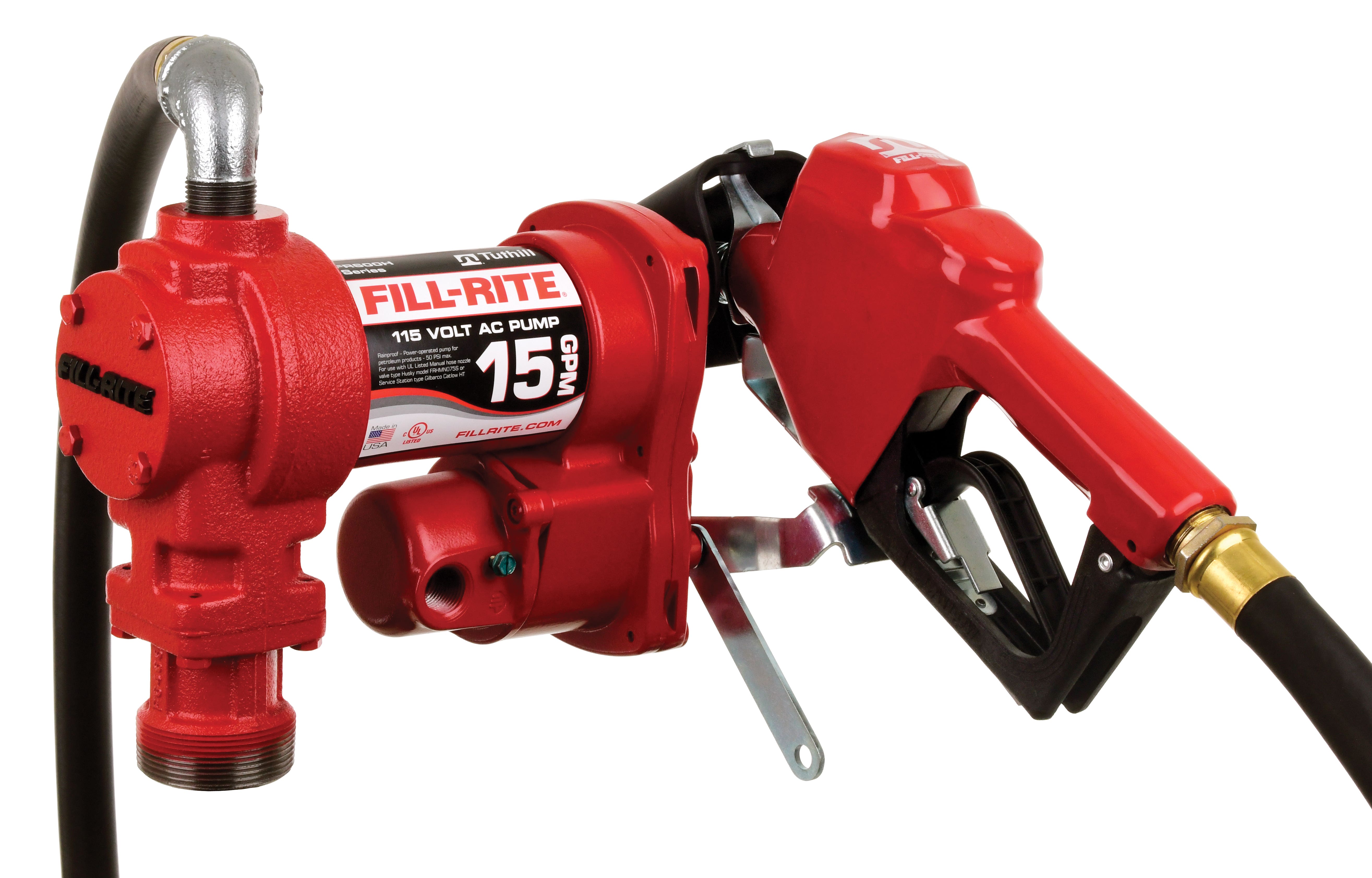 Suction Pipe Discharge Hose Fill-Rite FR610G 115V 15 GPM Fuel Transfer Pump w/Manual Nozzle 
